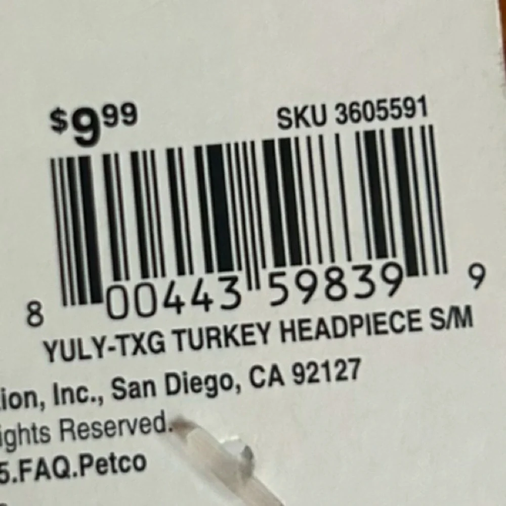 NWT Dog Turkey Costume Head S/M
